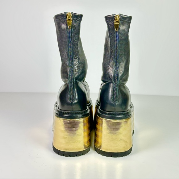 Balmain Black Leather & Gold Mettalic Platform Ankle Boots Women’s NEW - Picture 7 of 12